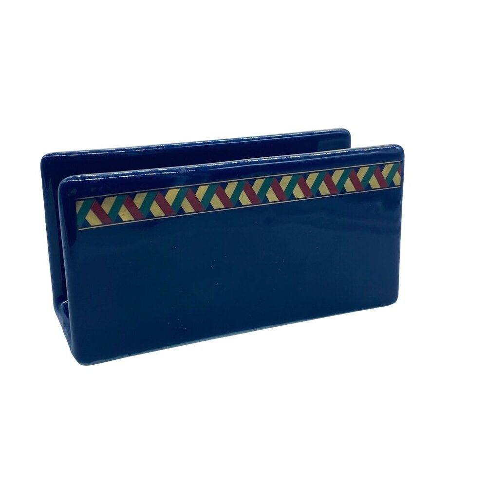 Vtg Otagiri Japan Florentine Cobalt Blue Gold Trim Letter Holder Judith Raices
